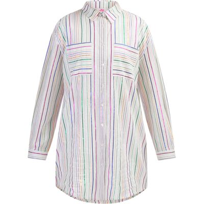 Mymo Overhemd blouse jurk Dames Witte veelkleurige strepen S Mymo Overhemd blouse jurk Dames Witte veelkleurige strepen S