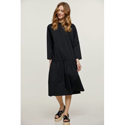 Conquista Zwart Oversized Jurk met Knopen - Jurk Conquista Zwart Oversized Jurk met Knopen - Jurk