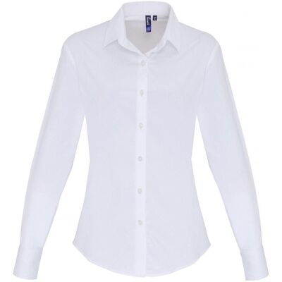 Premier Dames/dames Stretch Fit Poplin Blouse met lange mouwen (Wit) XS Premier Dames/dames Stretch Fit Poplin Blouse met lange mouwen (Wit) XS