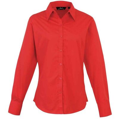 Premier Dames/Dames Popeline Blouse met Lange Mouwen (Rood) XS Premier Dames/Dames Popeline Blouse met Lange Mouwen (Rood) XS