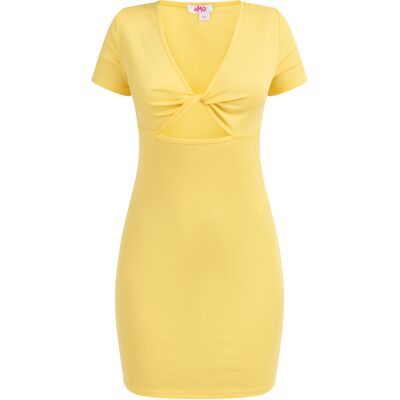 Mymo Geribde gebreide mini-jurk Dames lichtgeel XS/S Mymo Geribde gebreide mini-jurk Dames lichtgeel XS/S