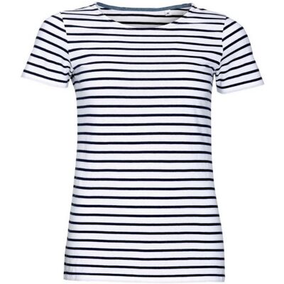 SOLS Dames/dames Miles Gestreept T-Shirt met korte mouwen (Wit/Zwaar) XS SOLS Dames/dames Miles Gestreept T-Shirt met korte mouwen (Wit/Zwaar) XS