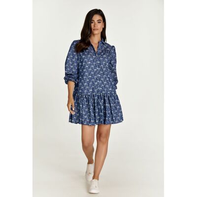 Conquista Indigo bloemenjurk met knopen S Conquista Indigo bloemenjurk met knopen S