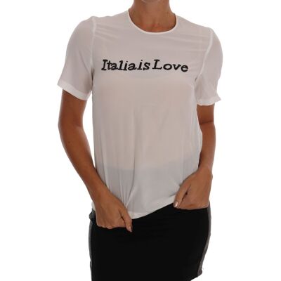 Dolce & Gabbana Witte Zijde ITALIA IS LOVE Blouse T-shirt XS Dolce & Gabbana Witte Zijde ITALIA IS LOVE Blouse T-shirt XS