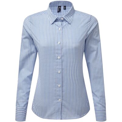Premier Dames/dames Maxton Check Shirt met lange mouwen (Lichtblauw/Wit) L Premier Dames/dames Maxton Check Shirt met lange mouwen (Lichtblauw/Wit) L