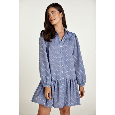 Conquista Denim stijl geborduurde jurk met knopen M Conquista Denim stijl geborduurde jurk met knopen M