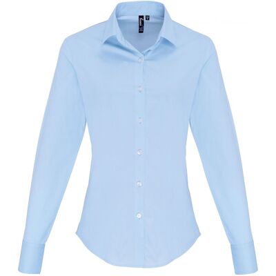 Premier Dames/dames Stretch Fit Poplin Blouse met lange mouwen (Lichtblauw) XS Premier Dames/dames Stretch Fit Poplin Blouse met lange mouwen (Lichtblauw) XS