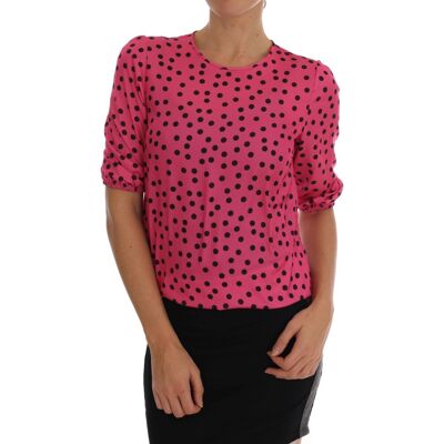 Dolce & Gabbana Roze Gestippelde Zijde Blouse XS Dolce & Gabbana Roze Gestippelde Zijde Blouse XS