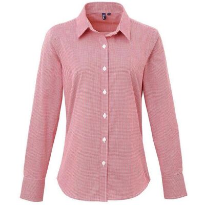 Premier Dames/Dames Micro Gingham geruit katoenen shirt met lange mouwen (Rood/Wit) XS Premier Dames/Dames Micro Gingham geruit katoenen shirt met lange mouwen (Rood/Wit) XS