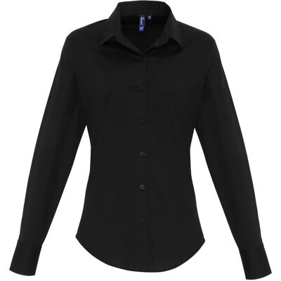 Premier Dames/dames Stretch Fit Poplin Blouse met lange mouwen (Zwart) 2XL Premier Dames/dames Stretch Fit Poplin Blouse met lange mouwen (Zwart) 2XL