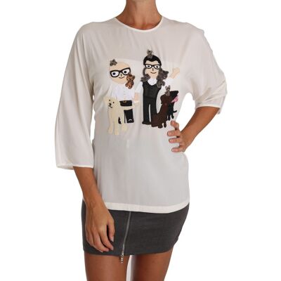 Dolce & Gabbana Witte Zijde #dgfamily Blouse T-shirt L Dolce & Gabbana Witte Zijde #dgfamily Blouse T-shirt L