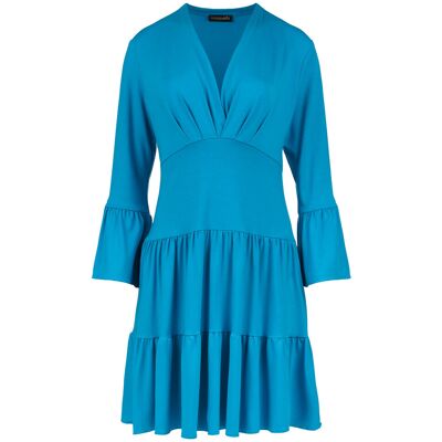 Conquista Turquoise jersey jurk met ruches S Conquista Turquoise jersey jurk met ruches S