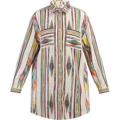Mymo Overhemd blouse jurk Dames Veelkleurig Inca-patroon XS Mymo Overhemd blouse jurk Dames Veelkleurig Inca-patroon XS