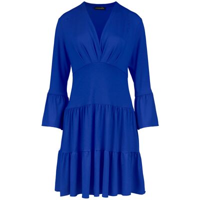 Conquista Blauwe Royal jersey jurk met ruches L Conquista Blauwe Royal jersey jurk met ruches L