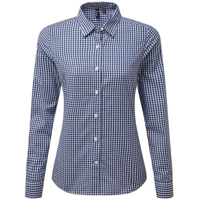Premier Dames/Dames Maxton Gingham Shirt Met Lange Mouwen (Marine / Wit) XS Premier Dames/Dames Maxton Gingham Shirt Met Lange Mouwen (Marine / Wit) XS