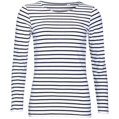 SOLS Dames/Dames Marine Gestreept T-shirt met Lange Mouwen (Wit/Zwaar) XL SOLS Dames/Dames Marine Gestreept T-shirt met Lange Mouwen (Wit/Zwaar) XL