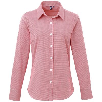 Premier Dames/dames Microcheck Shirt met lange mouwen (Rood/Wit) XS Premier Dames/dames Microcheck Shirt met lange mouwen (Rood/Wit) XS