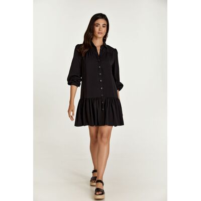 Conquista Zwarte Tencel jurk met knopen L Conquista Zwarte Tencel jurk met knopen L