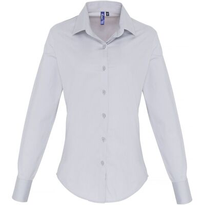 Premier Dames/dames Stretch Fit Poplin Blouse met lange mouwen (Zilver) 3XL Premier Dames/dames Stretch Fit Poplin Blouse met lange mouwen (Zilver) 3XL