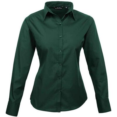 Premier Dames/Dames Popeline Blouse met Lange Mouwen (Fles groen) XS Premier Dames/Dames Popeline Blouse met Lange Mouwen (Fles groen) XS