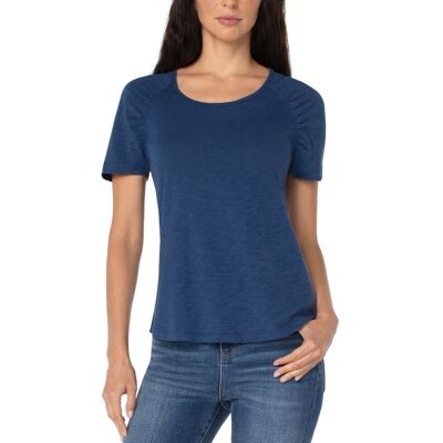 Liverpool Jeans Gesmokt slubgebreid T-shirt met korte mouwen Nachthemelblauw XL Liverpool Jeans Gesmokt slubgebreid T-shirt met korte mouwen Nachthemelblauw XL