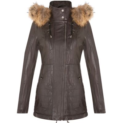 Infinity Leather Dames slim fit leren parka-jas met capuchon-Northam 50 Infinity Leather Dames slim fit leren parka-jas met capuchon-Northam 50