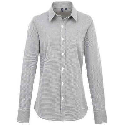 Premier Dames/Dames Micro Gingham geruit katoenen shirt met lange mouwen (Zwart/Wit) XS Premier Dames/Dames Micro Gingham geruit katoenen shirt met lange mouwen (Zwart/Wit) XS