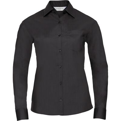 Russell Athletic Russell Collection Dames/Dames Klassiek Polycotton Easy-Care Shirt met Lange Mouwen (Zwart) S Russell Athletic Russell Collection Dames/Dames Klassiek Polycotton Easy-Care Shirt met Lange Mouwen (Zwart) S