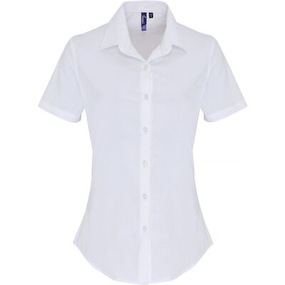 Premier Dames/dames Stretch Fit Poplin Korte Mouw Blouse (Wit) 2XL Premier Dames/dames Stretch Fit Poplin Korte Mouw Blouse (Wit) 2XL