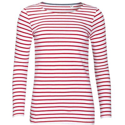 SOLS Dames/Dames Marine Gestreept T-shirt met Lange Mouwen (Wit/rood) S SOLS Dames/Dames Marine Gestreept T-shirt met Lange Mouwen (Wit/rood) S