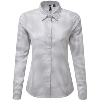 Premier Dames/Dames Maxton Gingham Shirt Met Lange Mouwen (Zilver/Wit) XL Premier Dames/Dames Maxton Gingham Shirt Met Lange Mouwen (Zilver/Wit) XL