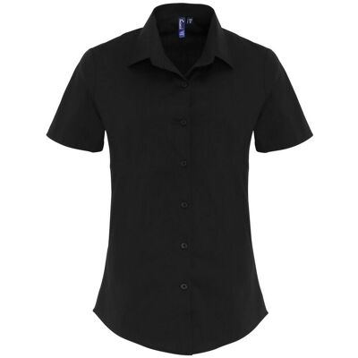 Premier Dames/dames Stretch Fit Poplin Korte Mouw Blouse (Zwart) XS Premier Dames/dames Stretch Fit Poplin Korte Mouw Blouse (Zwart) XS