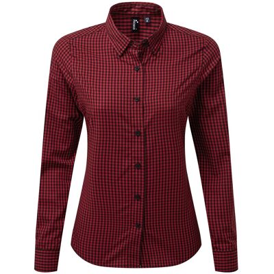Premier Dames/Dames Maxton Gingham Shirt Met Lange Mouwen (Zwart/Rood) XL Premier Dames/Dames Maxton Gingham Shirt Met Lange Mouwen (Zwart/Rood) XL