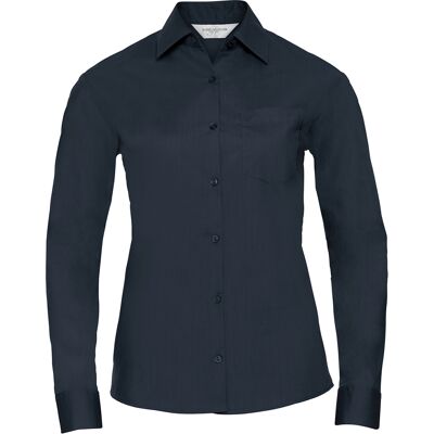 Russell Athletic Russell Collection Dames/Dames Klassiek Polycotton Easy-Care Shirt met Lange Mouwen (Franse marine) XS Russell Athletic Russell Collection Dames/Dames Klassiek Polycotton Easy-Care Shirt met Lange Mouwen (Franse marine) XS