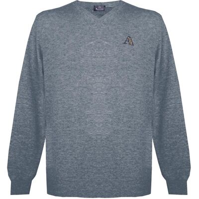 Aquascutum heren lange mouwen / v-hals knitwear jumper met logo in grijs S Aquascutum heren lange mouwen / v-hals knitwear jumper met logo in grijs S