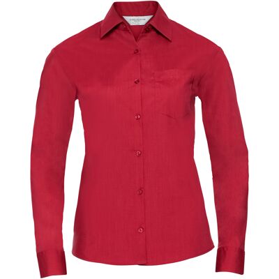 Russell Athletic Russell Collection Dames/Dames Klassiek Polycotton Easy-Care Shirt met Lange Mouwen (Klassiek rood) 4XL Russell Athletic Russell Collection Dames/Dames Klassiek Polycotton Easy-Care Shirt met Lange Mouwen (Klassiek rood) 4XL
