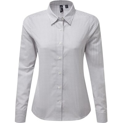 Premier Dames/dames Maxton Check Shirt met lange mouwen (Zilver/Wit) XL Premier Dames/dames Maxton Check Shirt met lange mouwen (Zilver/Wit) XL