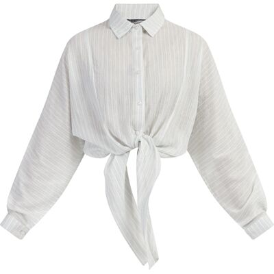 Dreimaster Geknoopte blouse met lange mouwen Dames Lichtblauwe strepen XS Dreimaster Geknoopte blouse met lange mouwen Dames Lichtblauwe strepen XS