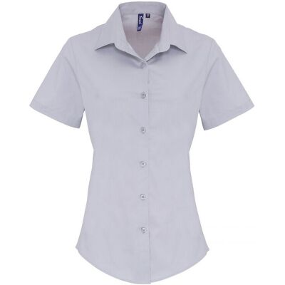 Premier Dames/dames Stretch Fit Poplin Korte Mouw Blouse (Zilver) L Premier Dames/dames Stretch Fit Poplin Korte Mouw Blouse (Zilver) L