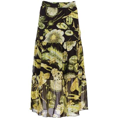 Conquista Bloemenprint Transparante Gelaagde Rok – Semi-maxi Lengte, Elastische Taille M Conquista Bloemenprint Transparante Gelaagde Rok – Semi-maxi Lengte, Elastische Taille M