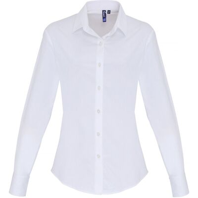 Premier Dames/dames Stretch Fit Poplin Blouse met lange mouwen (Wit) M Premier Dames/dames Stretch Fit Poplin Blouse met lange mouwen (Wit) M