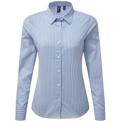 Premier Dames/Dames Maxton Gingham Shirt Met Lange Mouwen (Lichtblauw/Wit) XS Premier Dames/Dames Maxton Gingham Shirt Met Lange Mouwen (Lichtblauw/Wit) XS