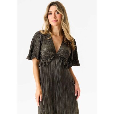 Gini London Zwarte metallic plisse maxi jurk 38 Gini London Zwarte metallic plisse maxi jurk 38