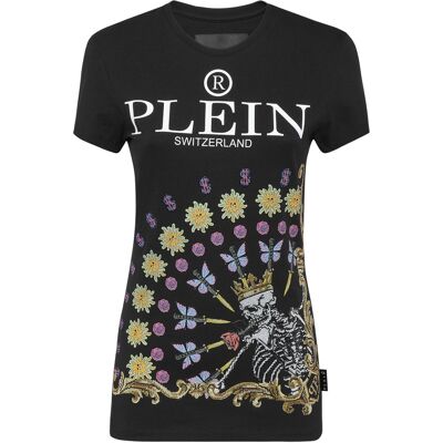 Philipp Plein M Cotton T-Shirt met Bloem Hoofdtat - T-Shirt Philipp Plein M Cotton T-Shirt met Bloem Hoofdtat - T-Shirt