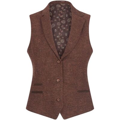 TruClothing Dames roestbruin visgraat wollen tweed gilet met ruitjesmotief 42 TruClothing Dames roestbruin visgraat wollen tweed gilet met ruitjesmotief 42