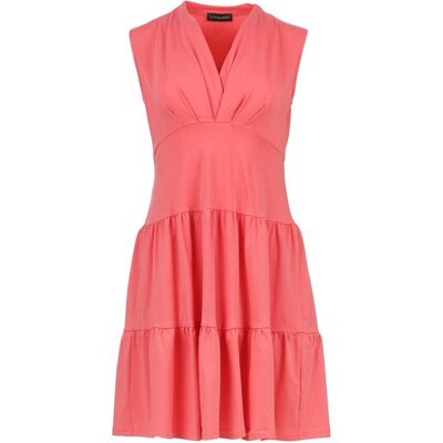 Conquista Koraalkleurige mouwloze jersey jurk met V-hals M Conquista Koraalkleurige mouwloze jersey jurk met V-hals M
