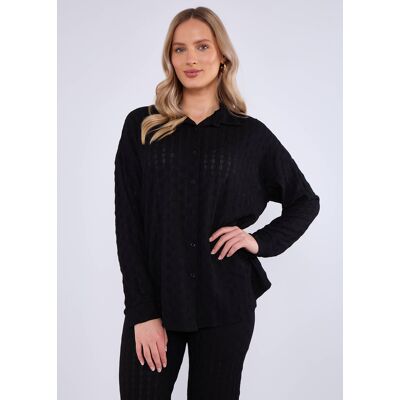 Gini London Zwart gestructureerd oversized shirt met lange mouwen S/M Gini London Zwart gestructureerd oversized shirt met lange mouwen S/M