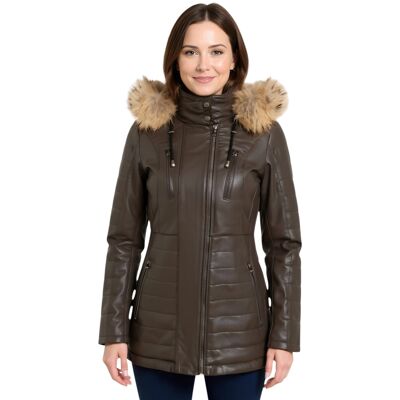 Infinity Leather Dames Bruine Gewatteerde Leren Parka Jas - Bowen 48 Infinity Leather Dames Bruine Gewatteerde Leren Parka Jas - Bowen 48