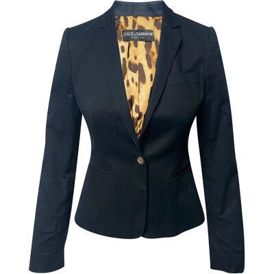 Dolce & Gabbana Pre-owned Dolce And Gabbana Leeuwenspots Lined Blazer in Marineblauw Katoen XS Dolce & Gabbana Pre-owned Dolce And Gabbana Leeuwenspots Lined Blazer in Marineblauw Katoen XS