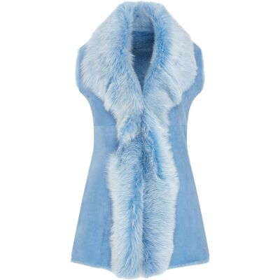 Infinity Leather Damesblauw Toscaanse schapenvacht lang gilet-Sorocaba 48 Infinity Leather Damesblauw Toscaanse schapenvacht lang gilet-Sorocaba 48
